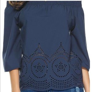 Not Available:Nlife Navy off the Shoulder Top